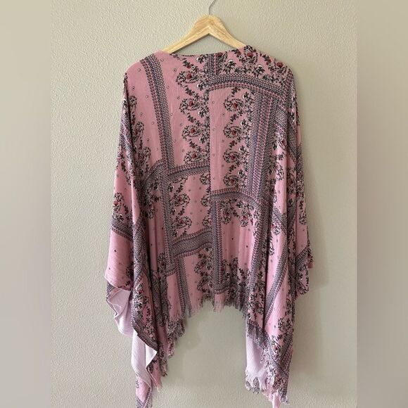 Buckle Gimmicks Wide Arm Kimono Shawl Fringed Hem Size L - Picture 8 of 9